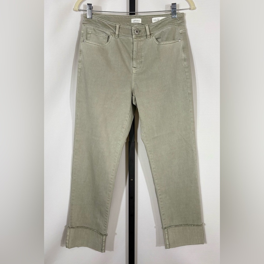 J.Jill Women's High Rise Straight Jeans Sage Green Stretch Denim Cuffed Size 4P